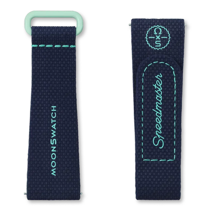 Correa de caucho azul oscuro/verde de MoonSwatch