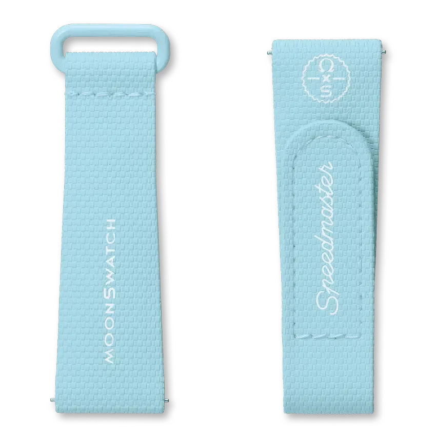 Correa de caucho MoonSwatch azul claro/blanco