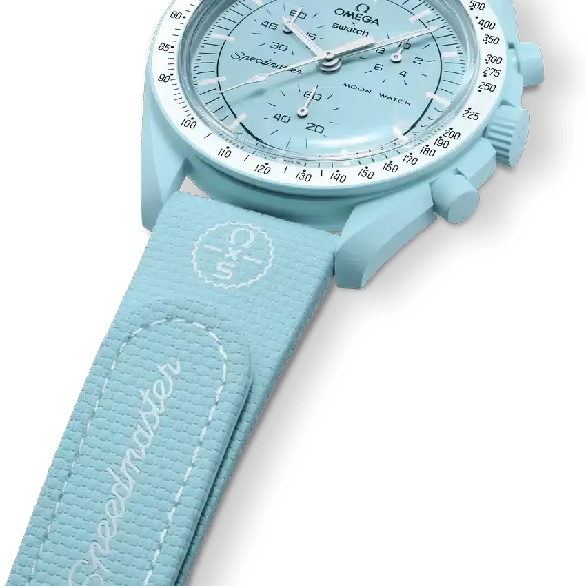 Correa de caucho MoonSwatch azul claro/blanco