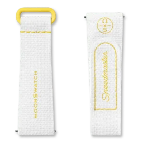 Correa de caucho MoonSwatch en blanco y amarillo