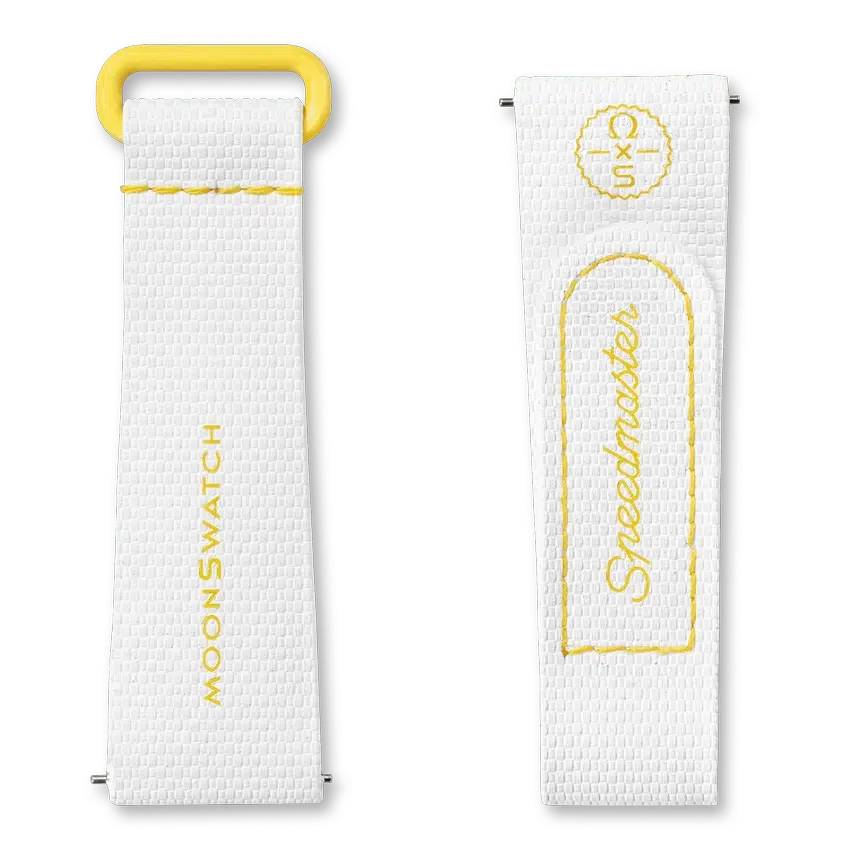Correa de caucho MoonSwatch en blanco y amarillo