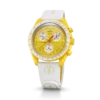 Correa de caucho MoonSwatch en blanco y amarillo