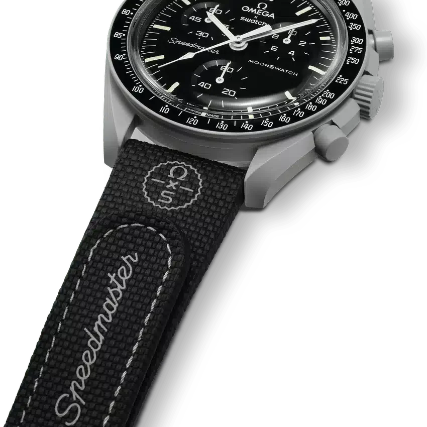 Correa MoonSwatch de caucho negro/gris