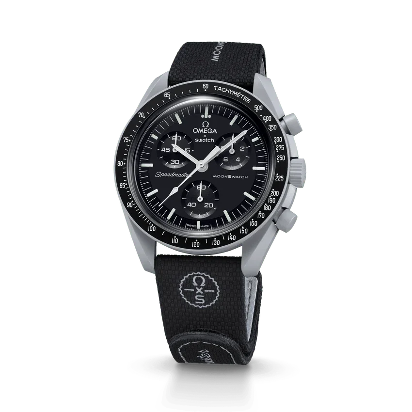 Correa MoonSwatch de caucho negro/gris