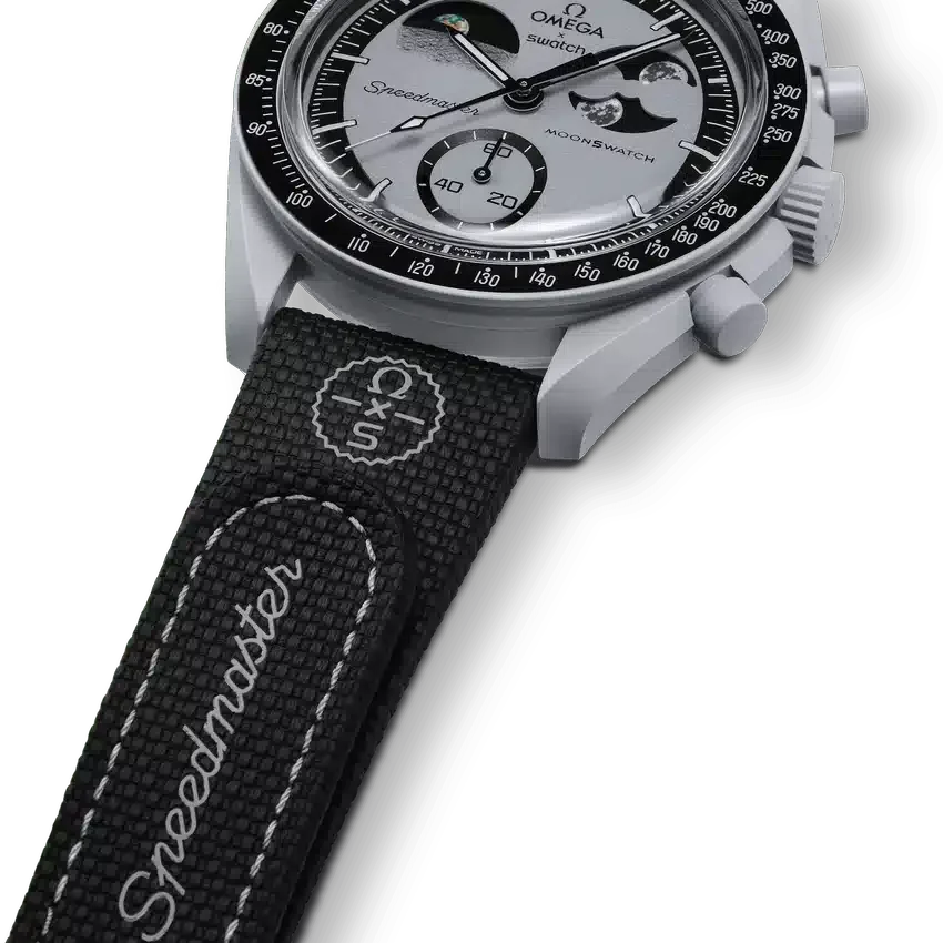 Correa MoonSwatch de caucho negro/gris