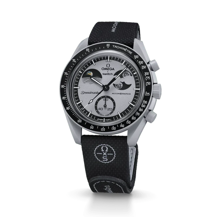 Correa MoonSwatch de caucho negro/gris