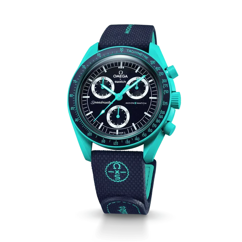 MoonSwatch de caucho azul oscuro/turquesa